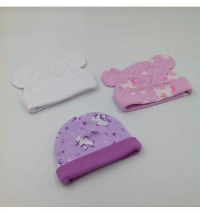 Gorros x 3 unidades para prematuro niña